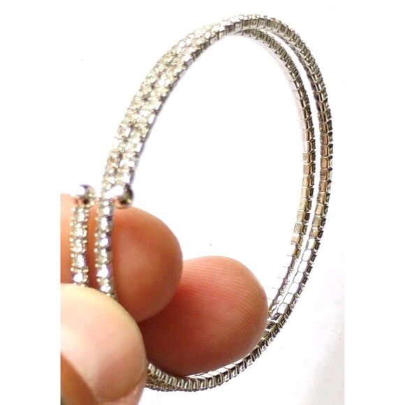 Silver Tone Stretch Bracelet with Clear Gemstone Adjustable Women's Wrist Jewel - Picture 1 of 5